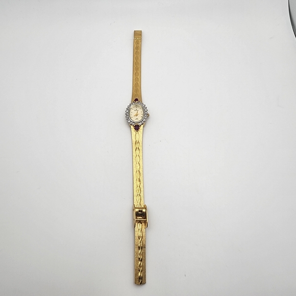 Vintage Elgin Gold Tone Ruby & White Sapphire Watch